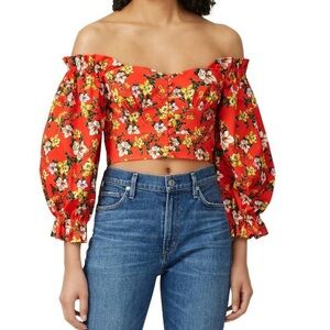 Marissa Webb Kai Red Floral Print Off Shoulder Crop Top Women's Size Small Large